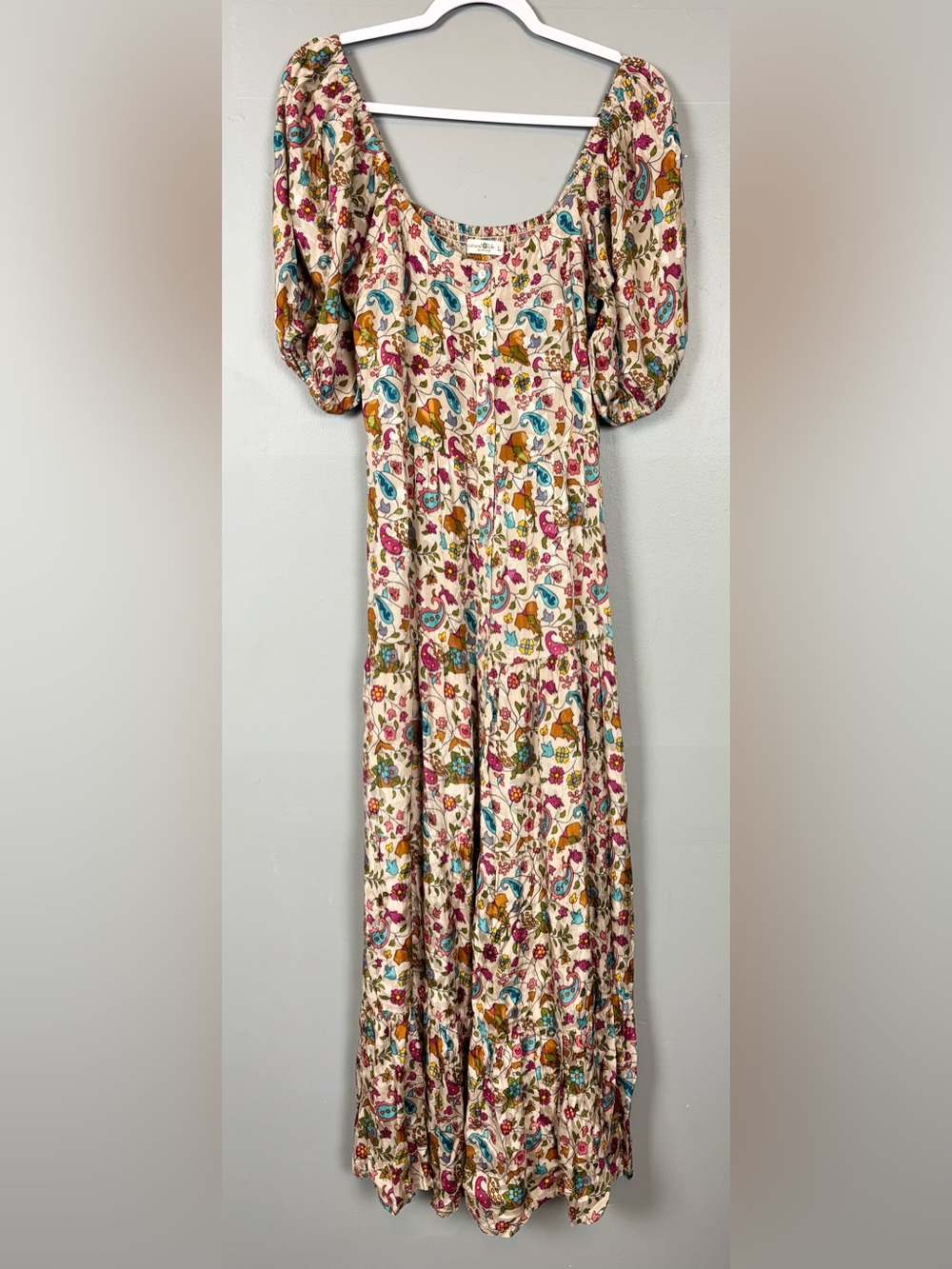 Natural Life Floral Satiny Flowy Stretchy Smocked Tiered Button Down Maxi Dress - Picture 2 of 12